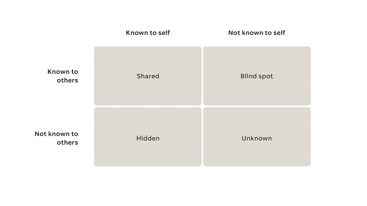 03a The Johari window can be subdivided into four key solution areas.